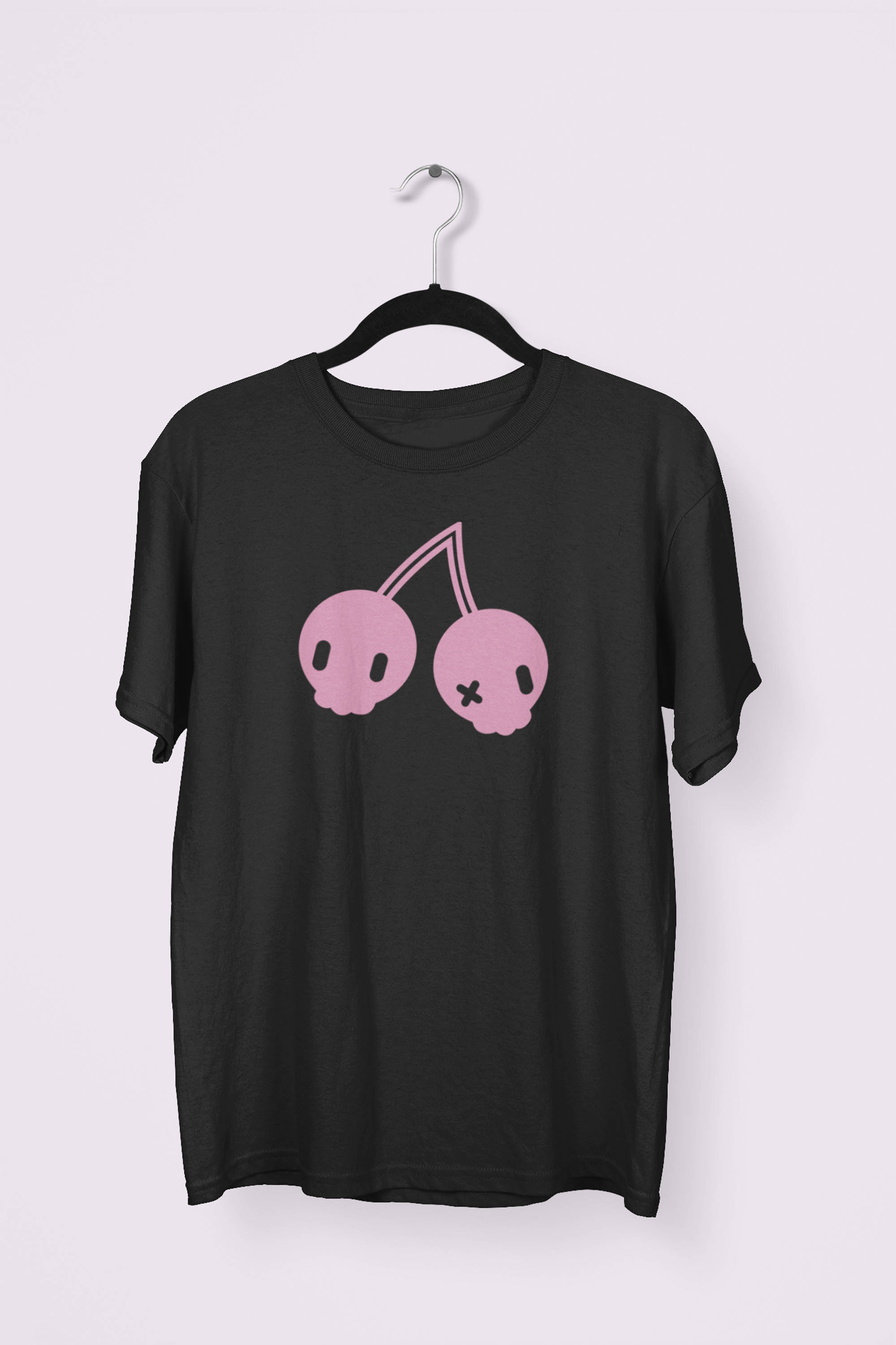 Cherry Skulls T-shirt by Dokkirii - Pink/Black