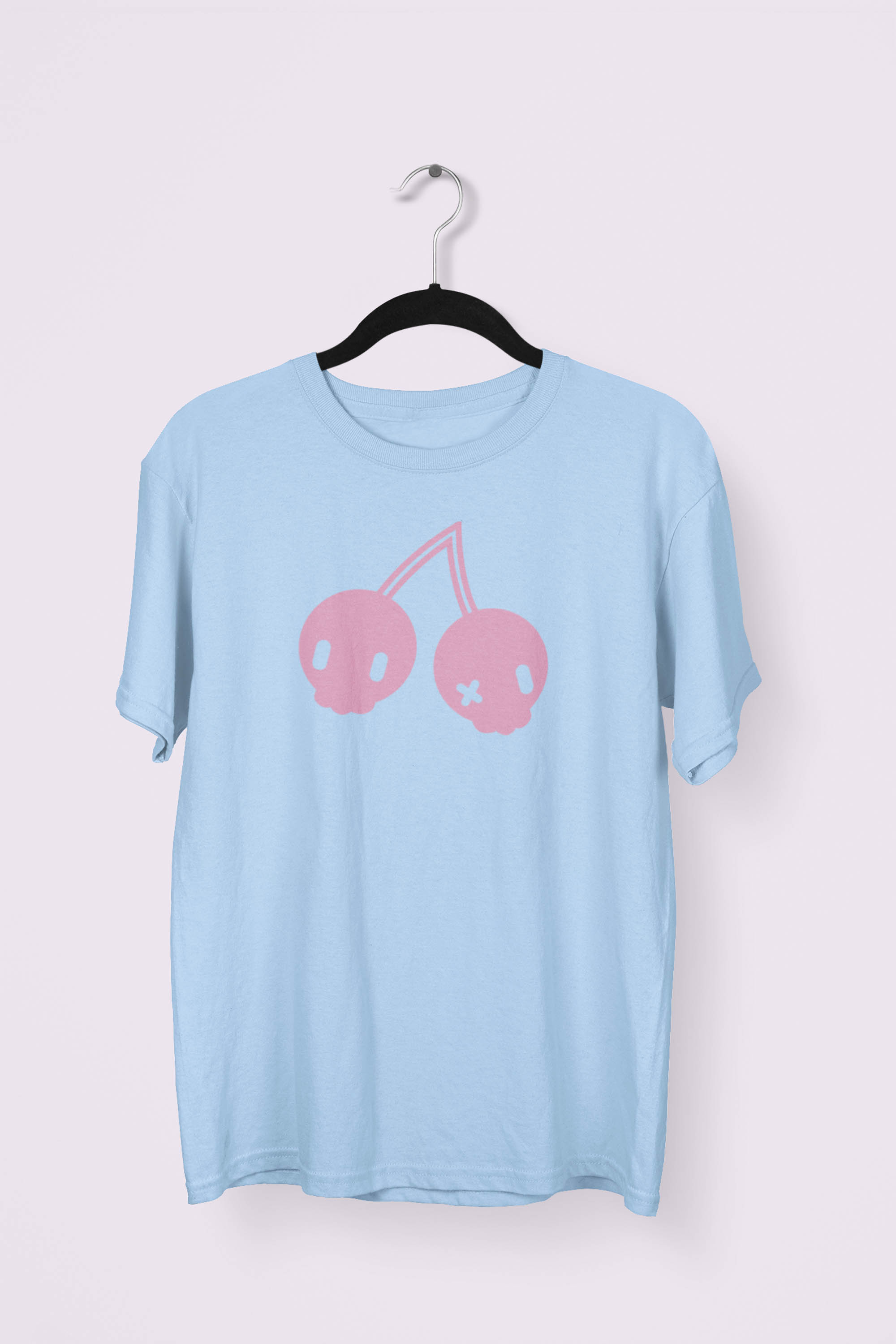 Cherry Skulls T-shirt by Dokkirii - Light Blue