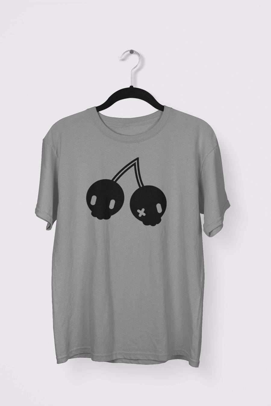 Cherry Skulls T-shirt by Dokkirii - Charcoal Grey