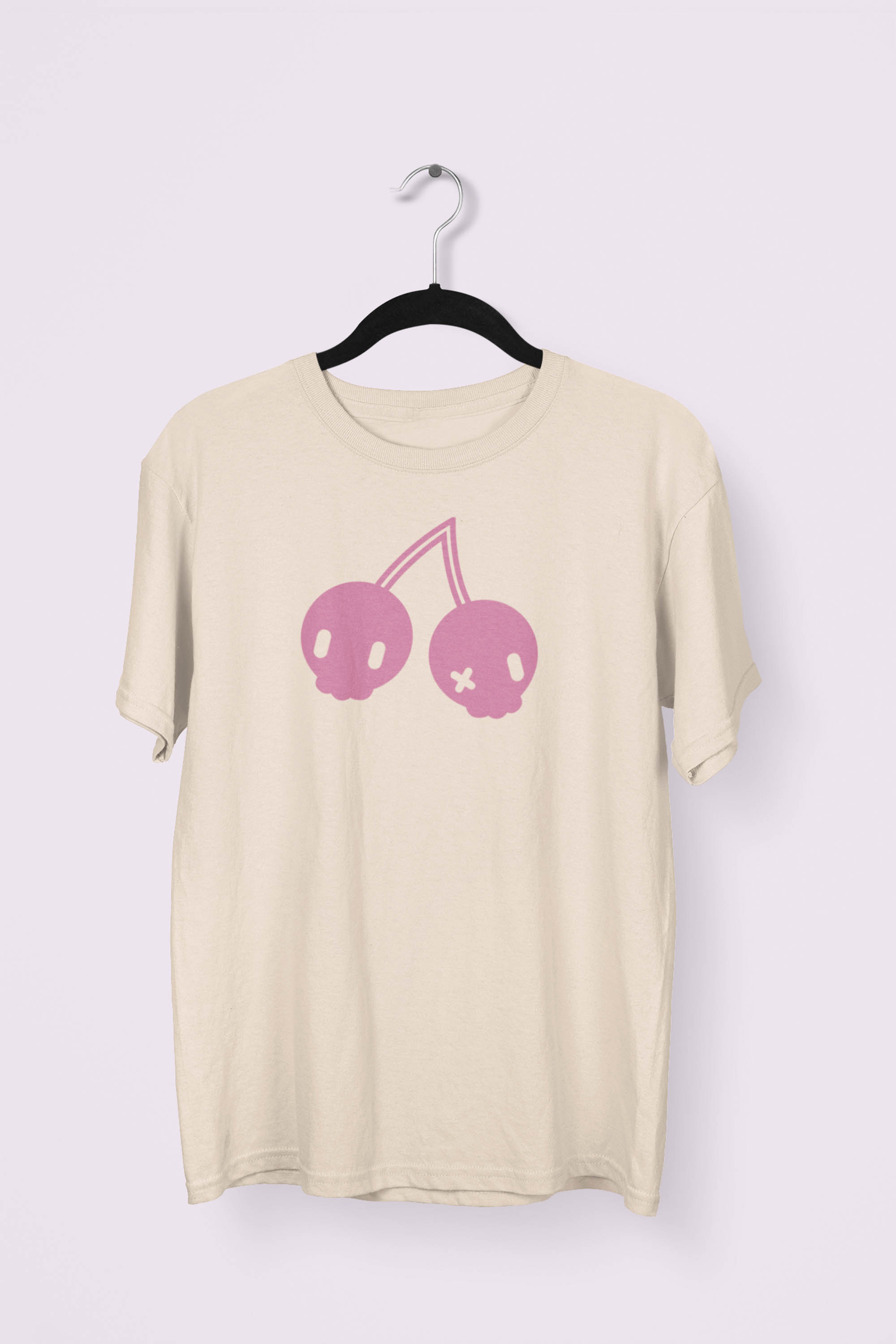 Cherry Skulls T-shirt by Dokkirii - Natural