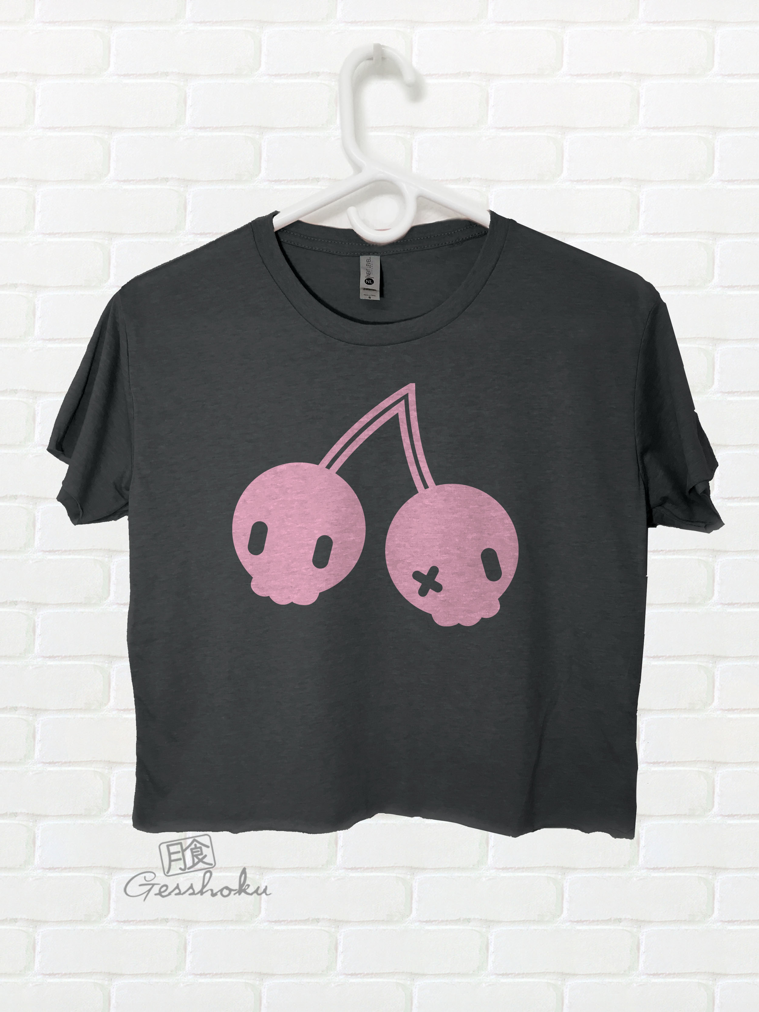 Cherry Skulls Crop Top T-shirt - Pink/Black