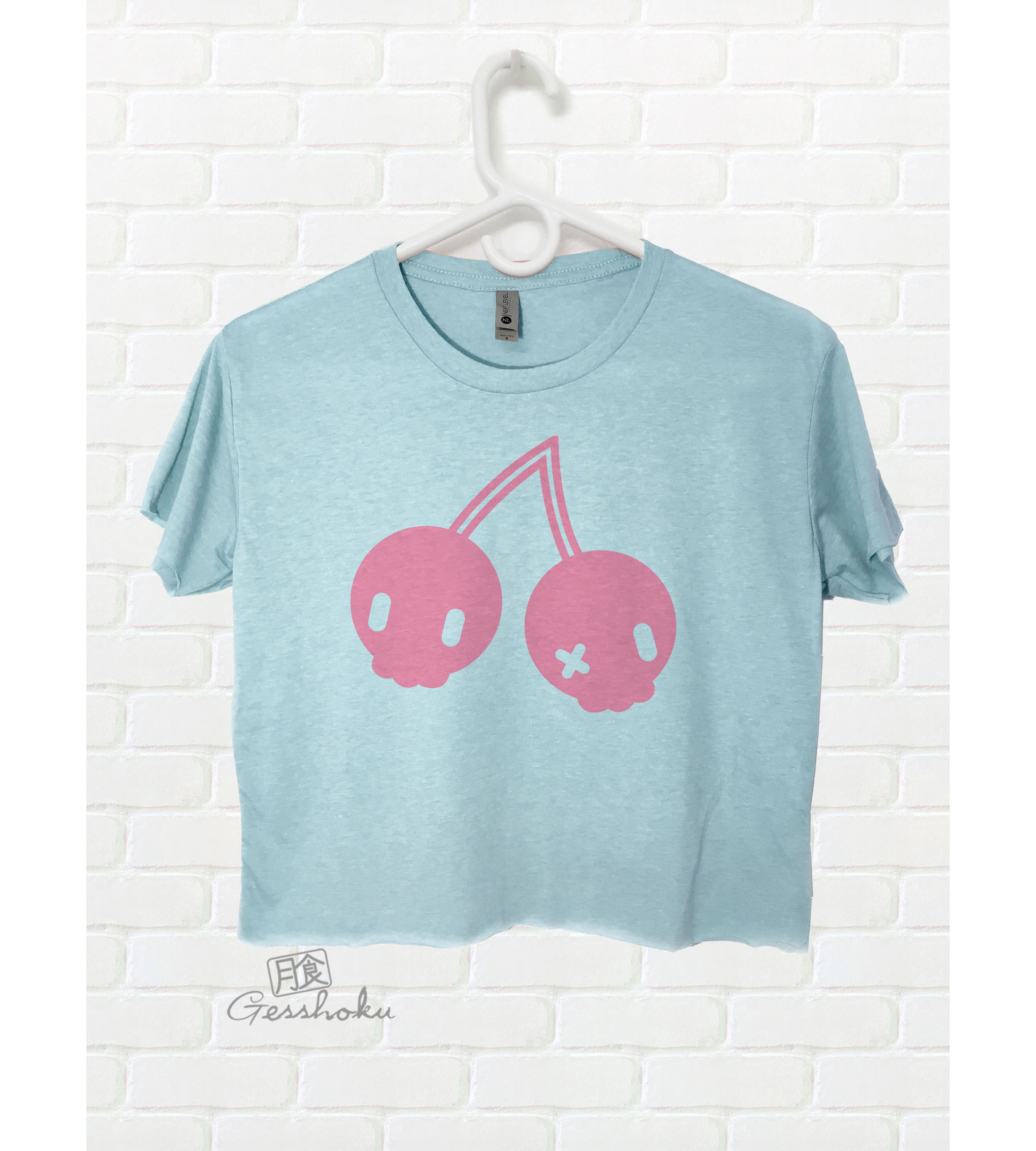 Cherry Skulls Crop Top T-shirt - Blue