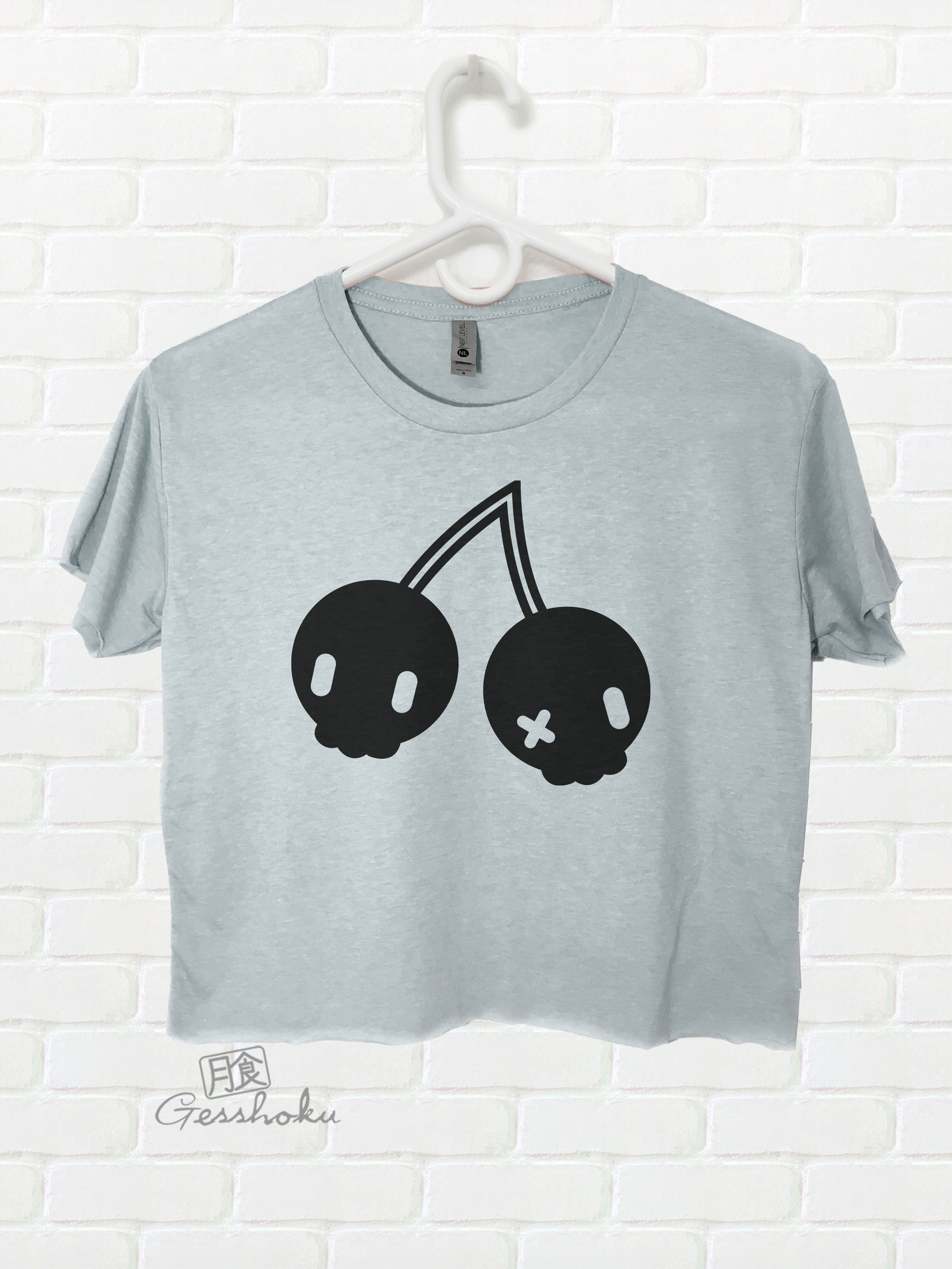 Cherry Skulls Crop Top T-shirt - Light Grey