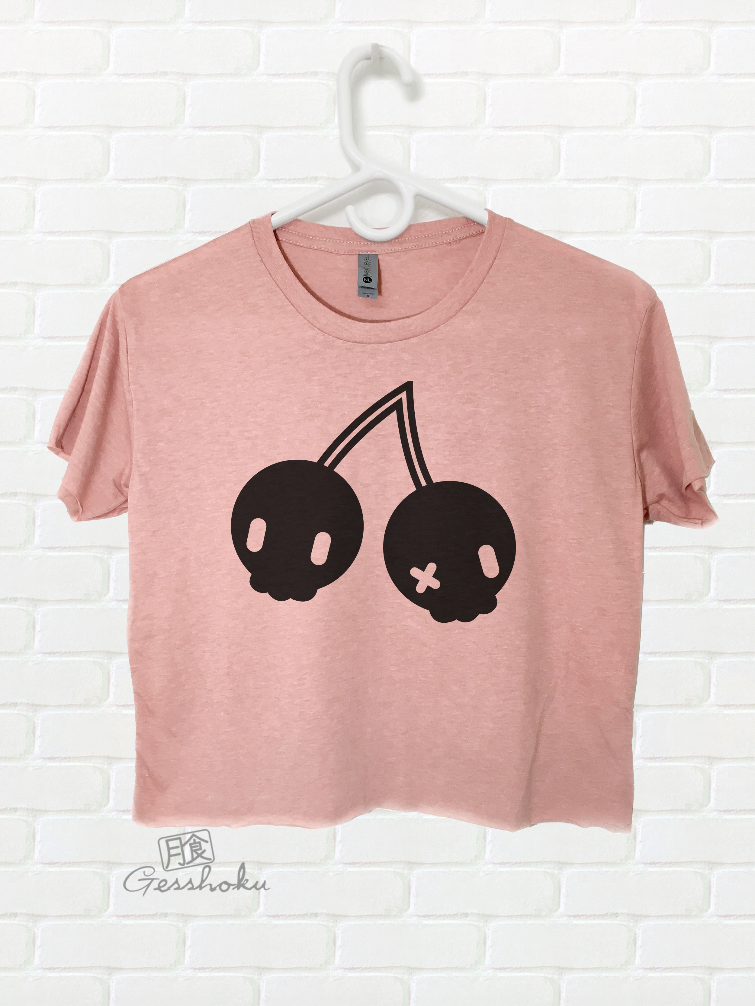 Cherry Skulls Crop Top T-shirt - Pink