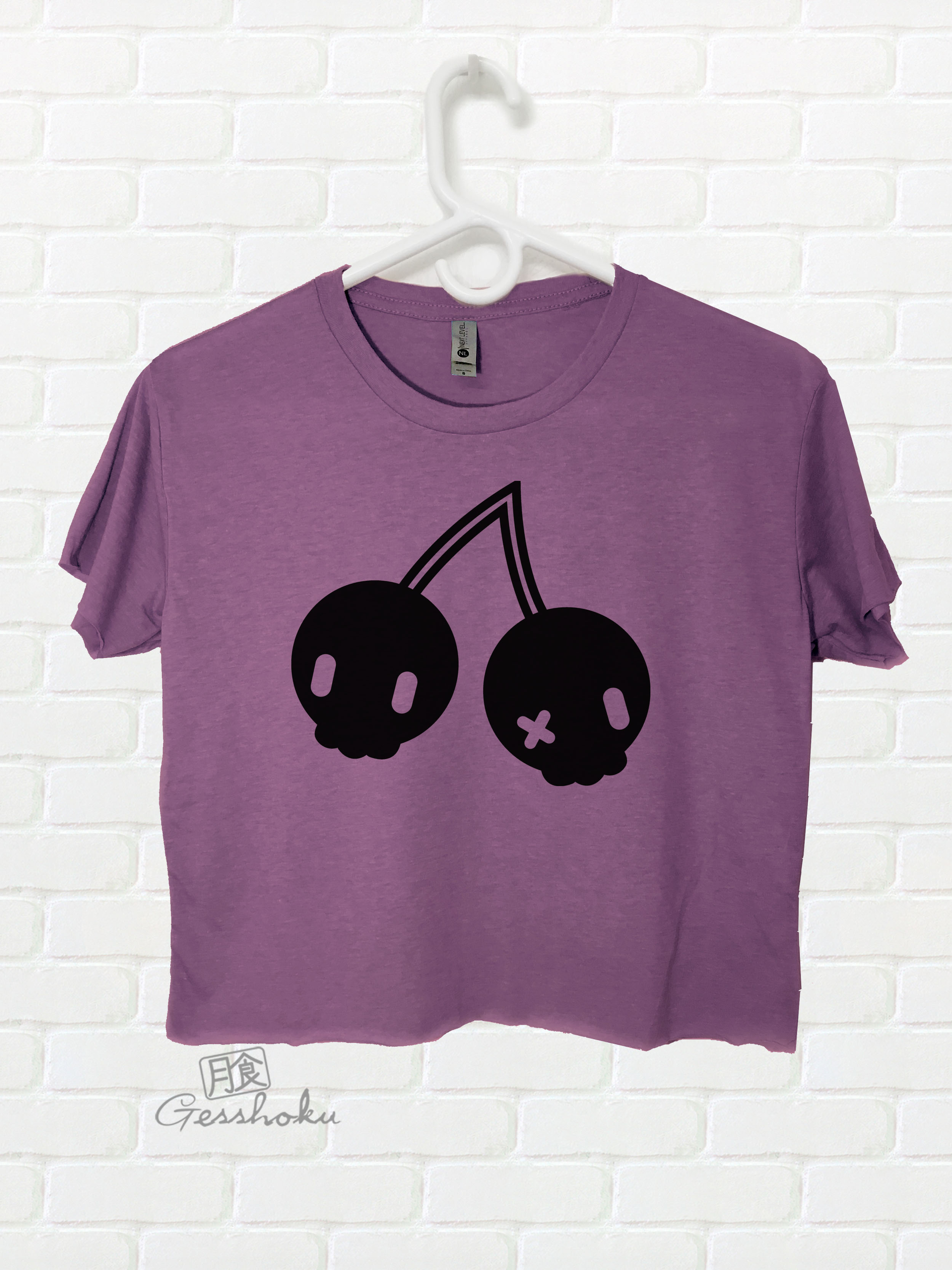Cherry Skulls Crop Top T-shirt - Purple