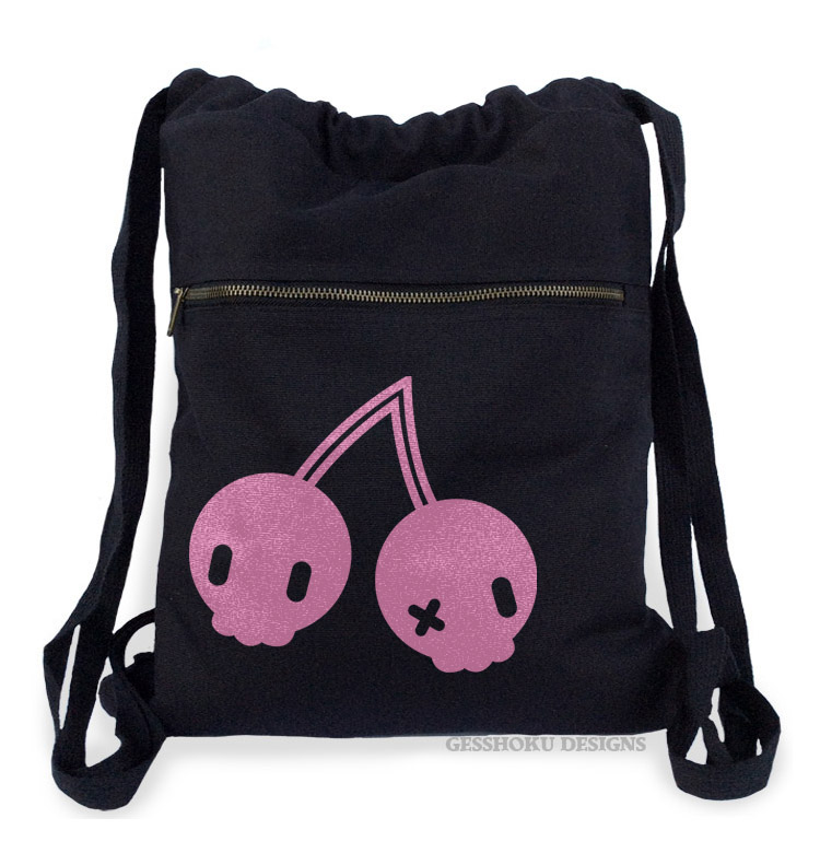 Cherry Skulls Cinch Backpack - Black