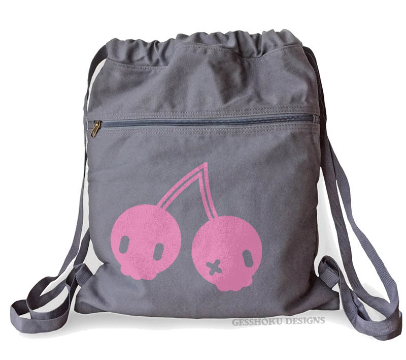 Cherry Skulls Cinch Backpack - Smoke Grey