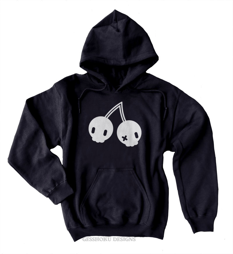 Cherry Skulls Pullover Hoodie - Black/White