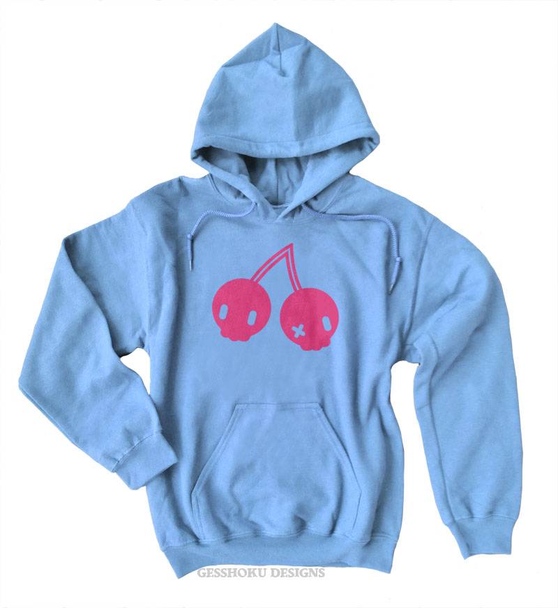 Cherry Skulls Pullover Hoodie - Light Blue