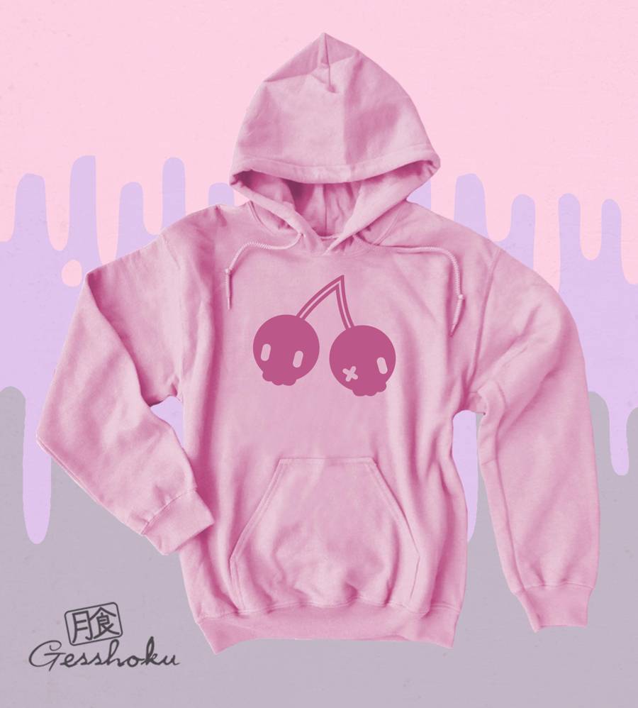 Cherry Skulls Pullover Hoodie - Light Pink