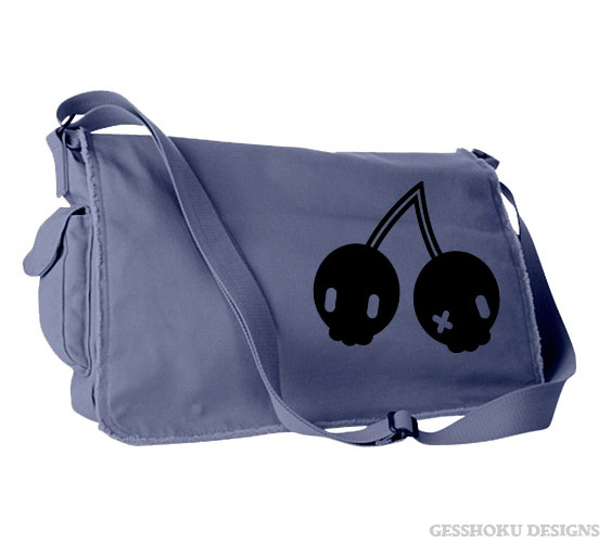 Cherry Skulls Messenger Bag - Denim Blue