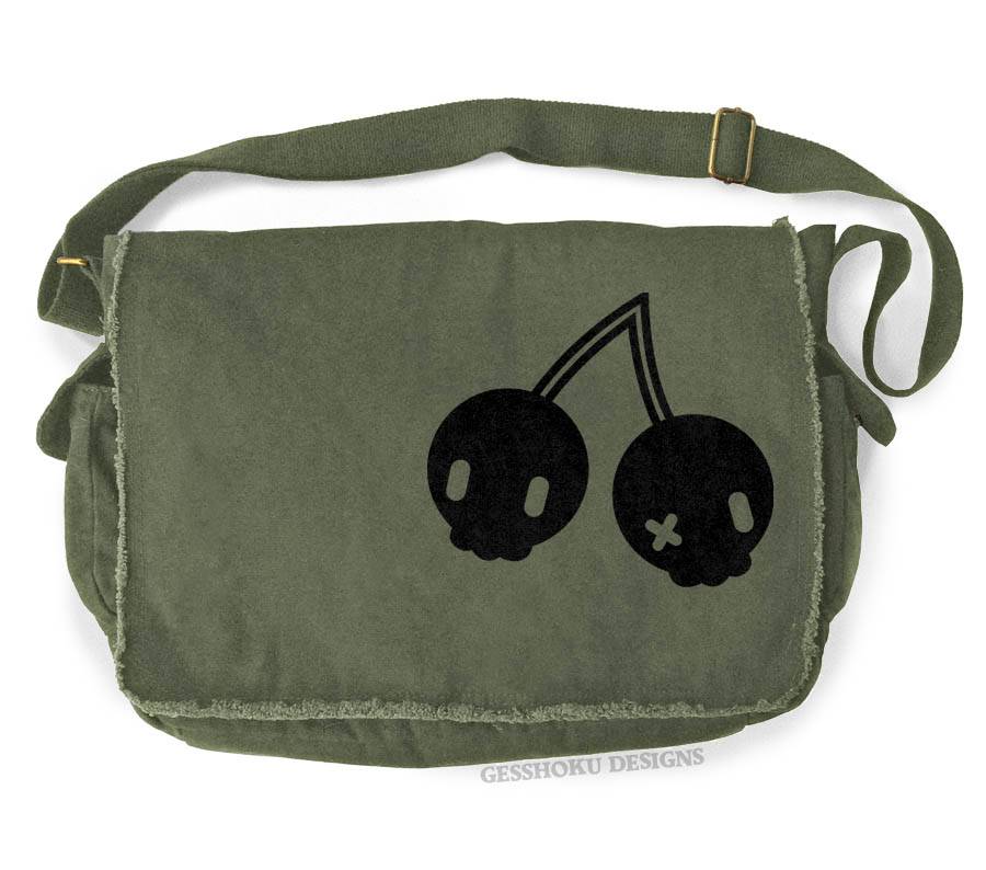 Cherry Skulls Messenger Bag - Khaki Green