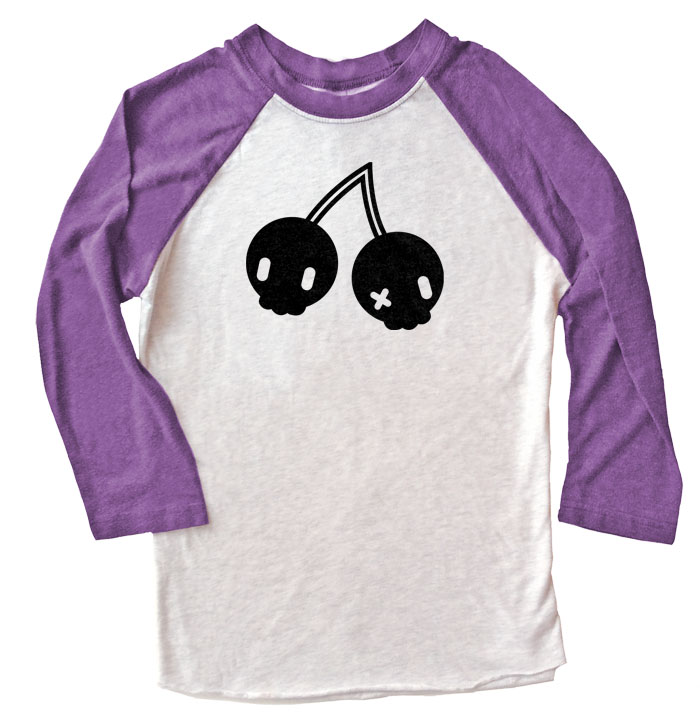 Cherry Skulls Raglan T-shirt - Purple/White