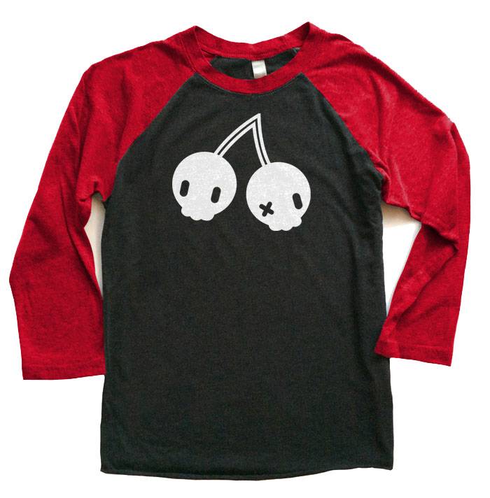 Cherry Skulls Raglan T-shirt - Red/Black