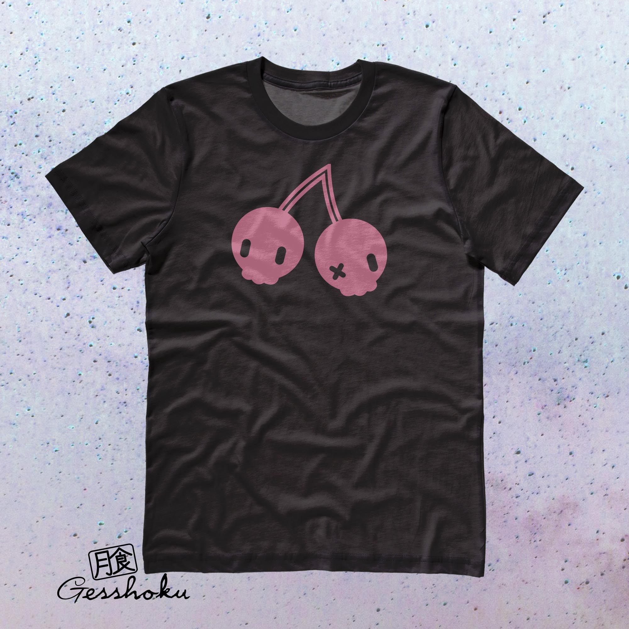 Cherry Skulls T-shirt by Dokkirii - Pink/Black