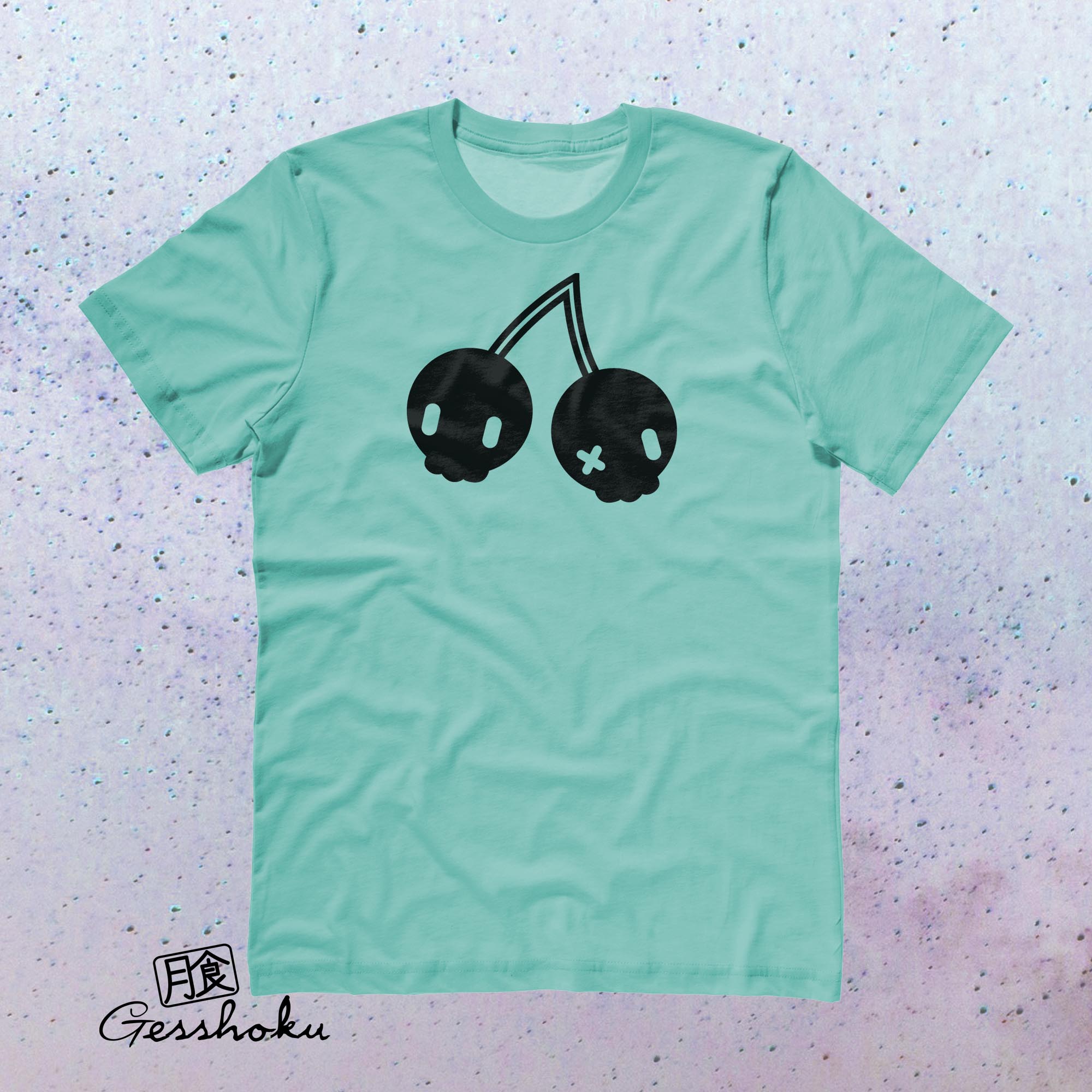 Cherry Skulls T-shirt by Dokkirii - Teal