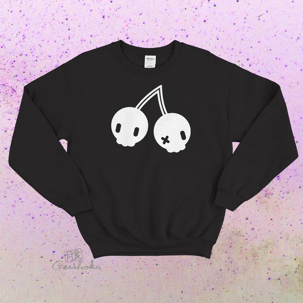 Gothic Cherry Skulls Crewneck Sweatshirt - Black/White