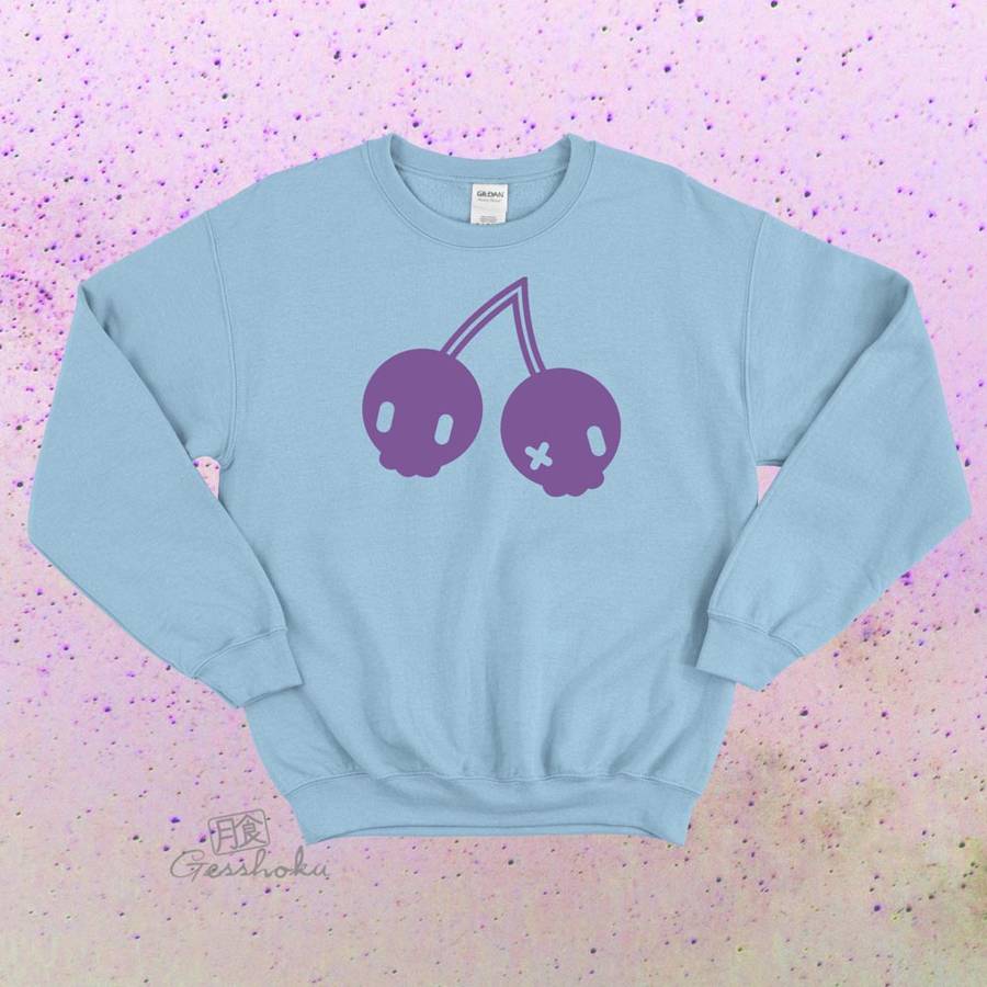 Gothic Cherry Skulls Crewneck Sweatshirt - Light Blue