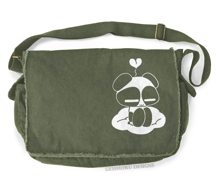 Chibi Goth Panda Messenger Bag - Khaki Green