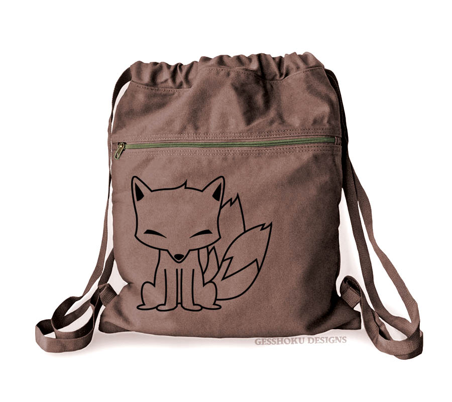 Chibi Kitsune Cinch Backpack - Brown