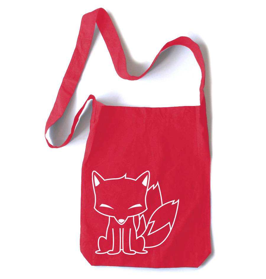 Chibi Kitsune Crossbody Tote Bag - Red