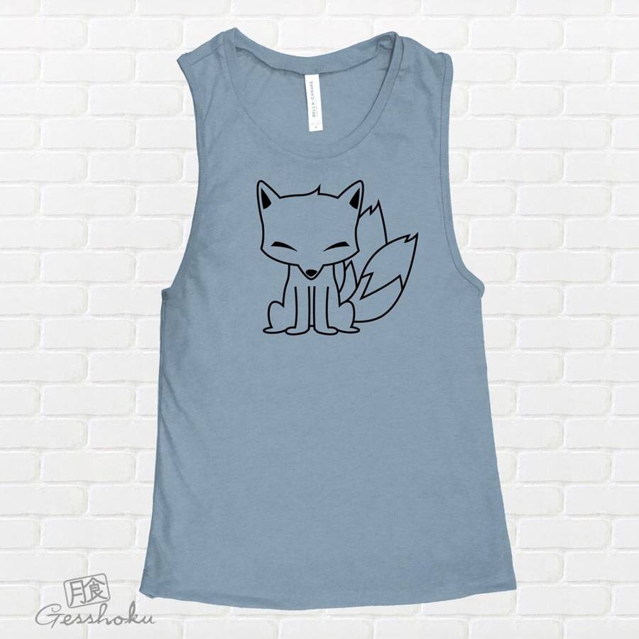 Chibi Kitsune Sleeveless Tank Top - Denim Blue