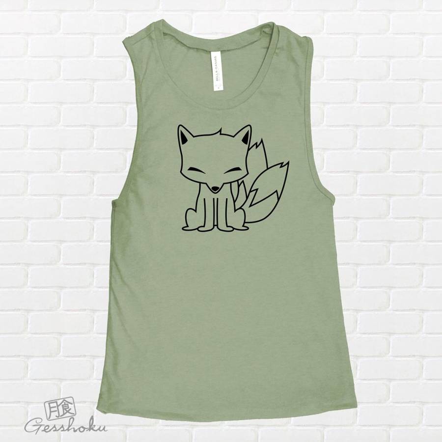 Chibi Kitsune Sleeveless Tank Top - Green