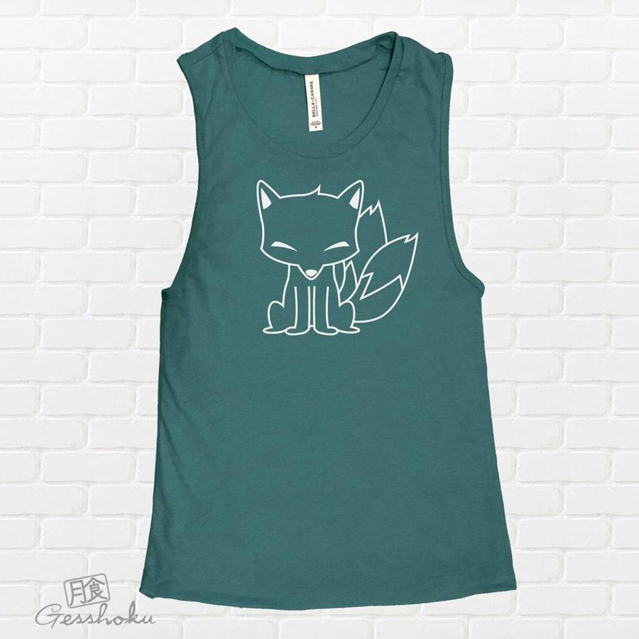 Chibi Kitsune Sleeveless Tank Top - Dark Heather Teal