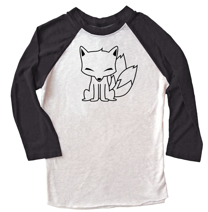 Chibi Kitsune Raglan T-shirt 3/4 Sleeve - Black/White