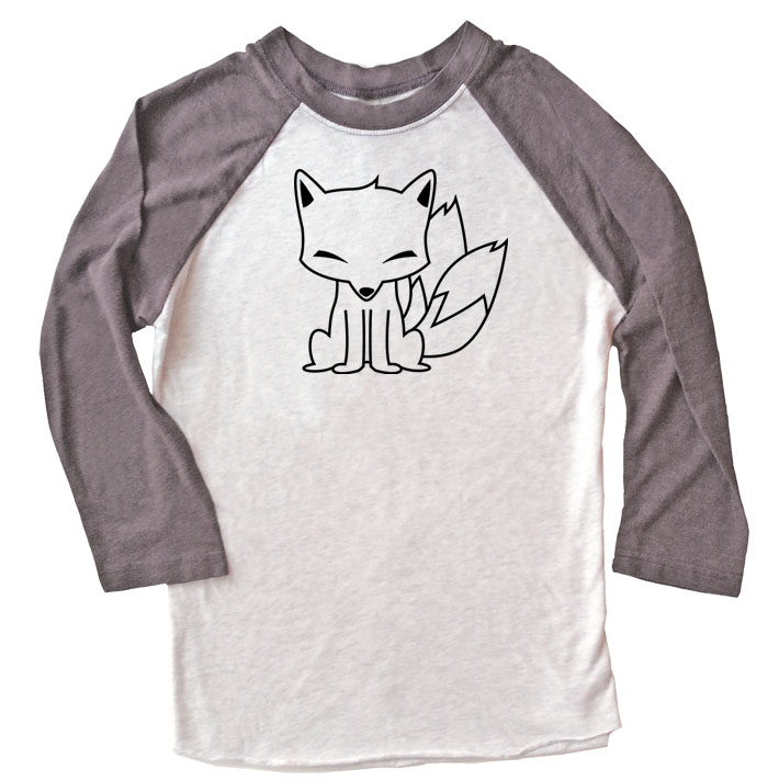 Chibi Kitsune Raglan T-shirt 3/4 Sleeve - Grey/White