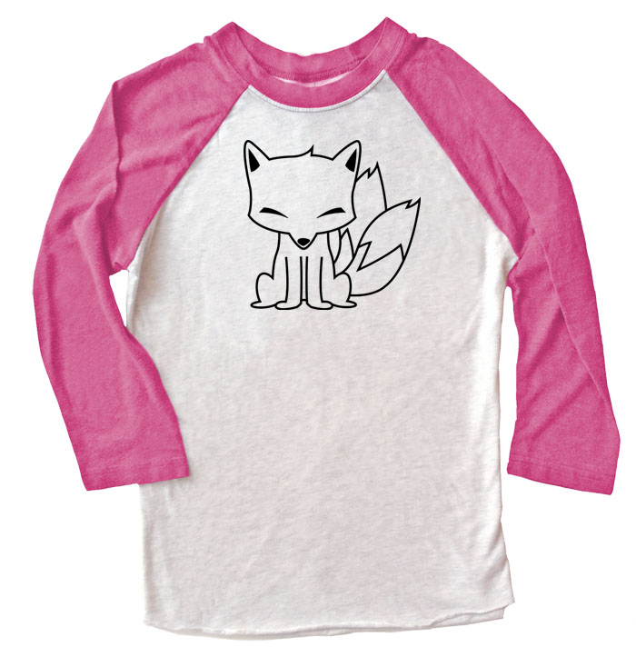 Chibi Kitsune Raglan T-shirt 3/4 Sleeve - Pink/White