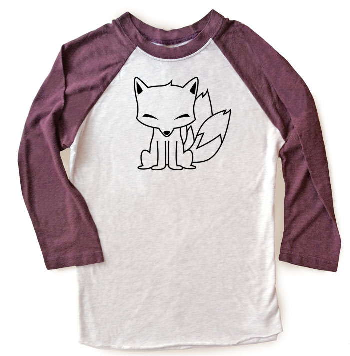 Chibi Kitsune Raglan T-shirt 3/4 Sleeve - Vintage Purple/White