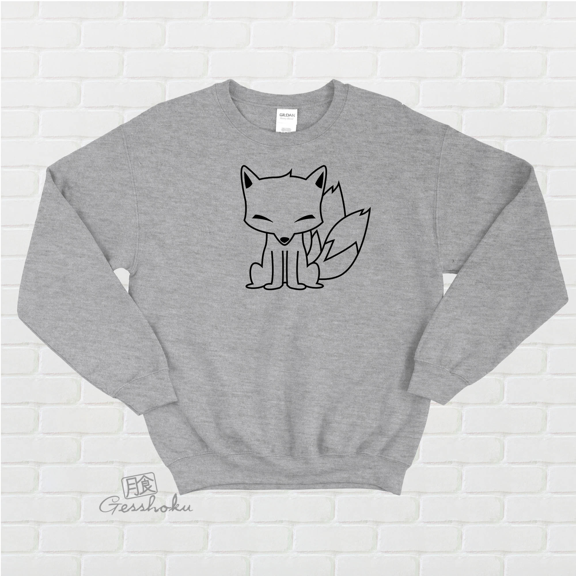 Chibi Kitsune Crewneck Sweatshirt - Light Grey