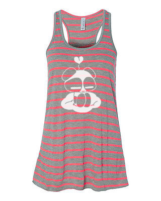 Chibi Goth Panda Flowy Tank Top - Pink/Grey Stripe