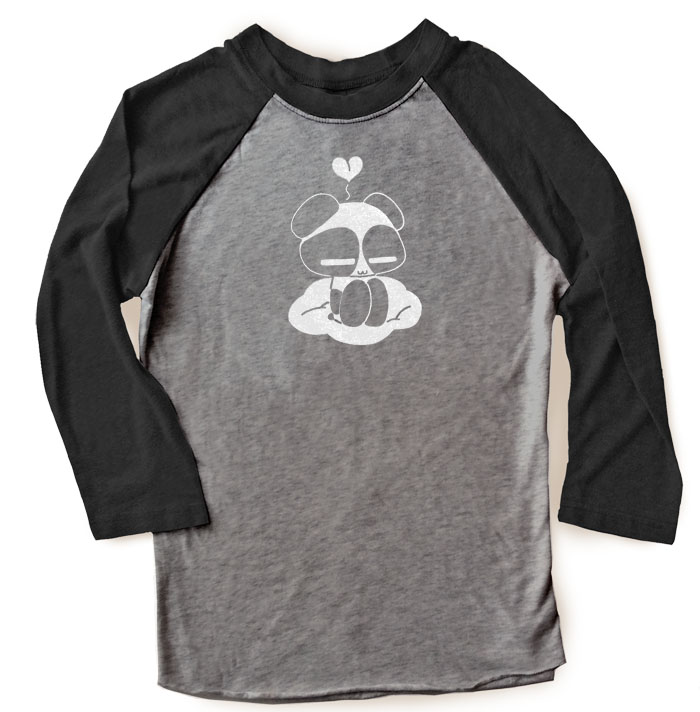 Chibi Panda Raglan T-shirt 3/4 Sleeve - Black/Charcoal Grey