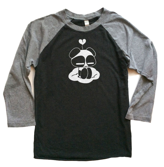 Chibi Panda Raglan T-shirt 3/4 Sleeve - Grey/Black