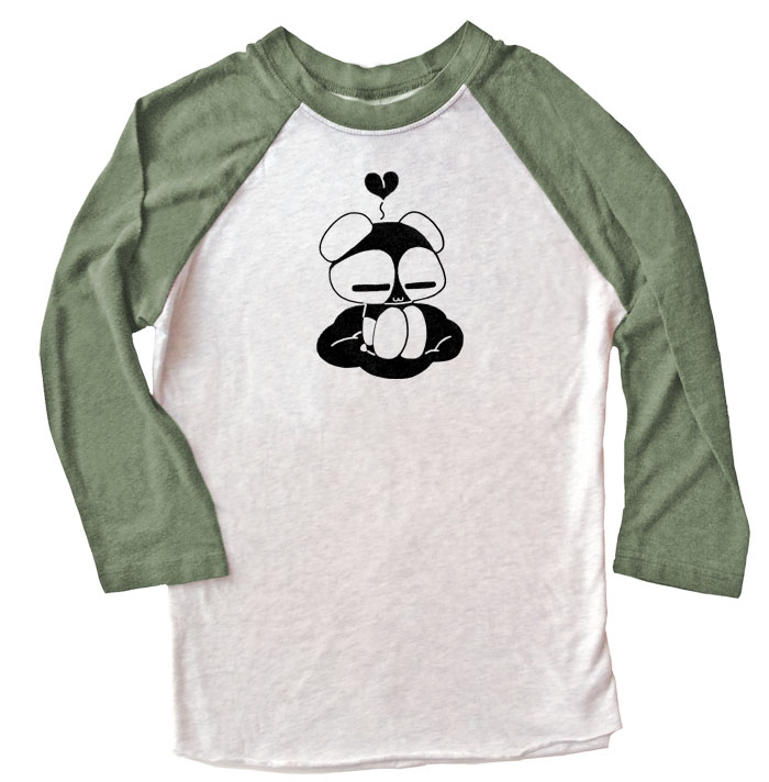 Chibi Panda Raglan T-shirt 3/4 Sleeve - Olive/White