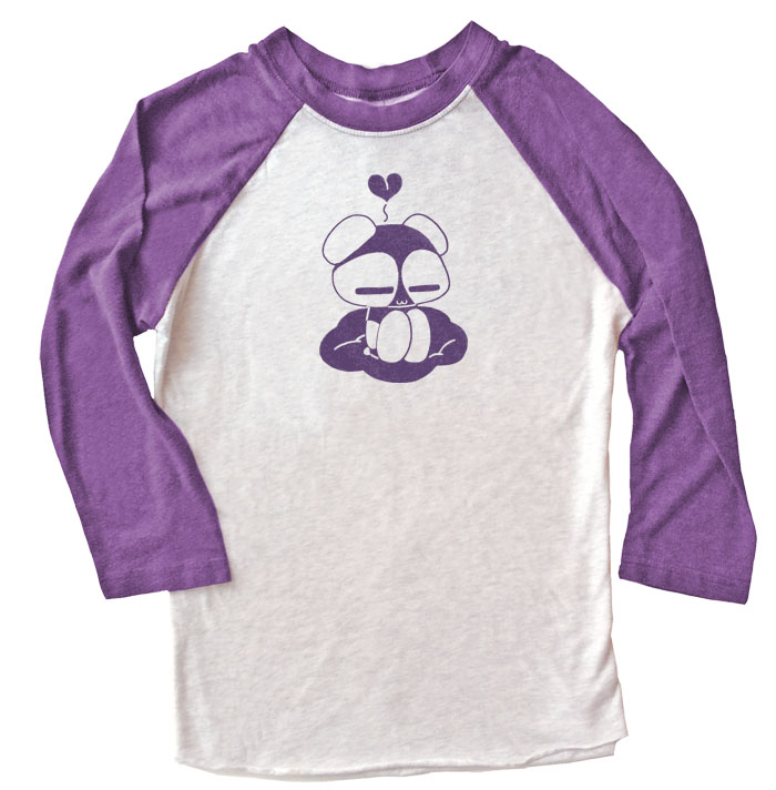 Chibi Panda Raglan T-shirt 3/4 Sleeve - Purple/White