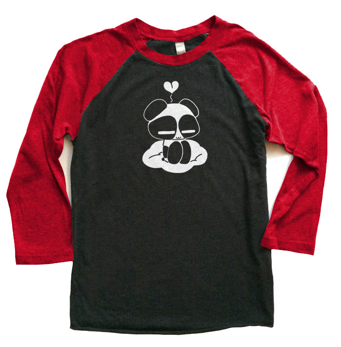 Chibi Panda Raglan T-shirt 3/4 Sleeve - Red/Black