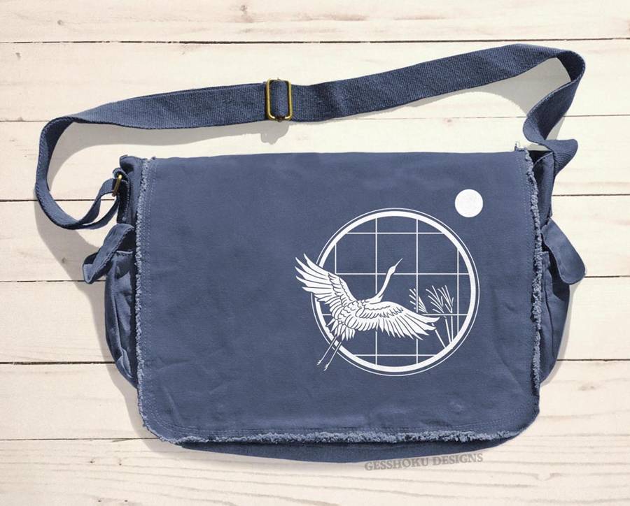 Crane and Moon Messenger Bag - Blue