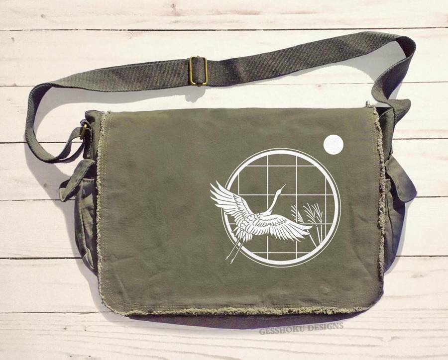 Crane and Moon Messenger Bag - Khaki Green