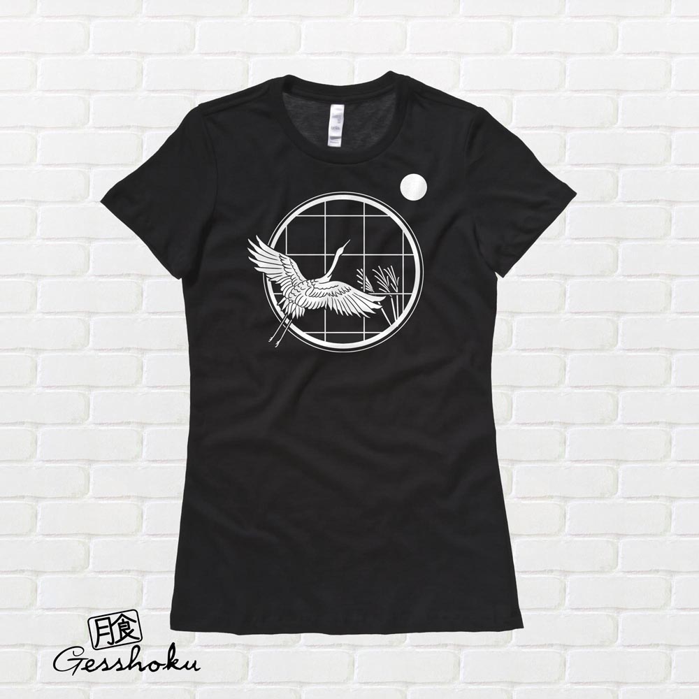 Crane and Moon Ladies T-shirt - Black