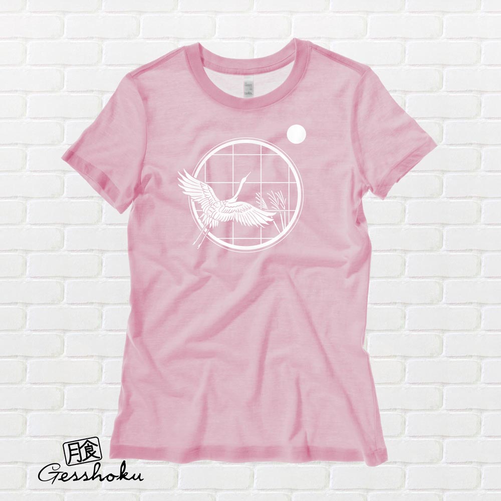 Crane and Moon Ladies T-shirt - Light Pink