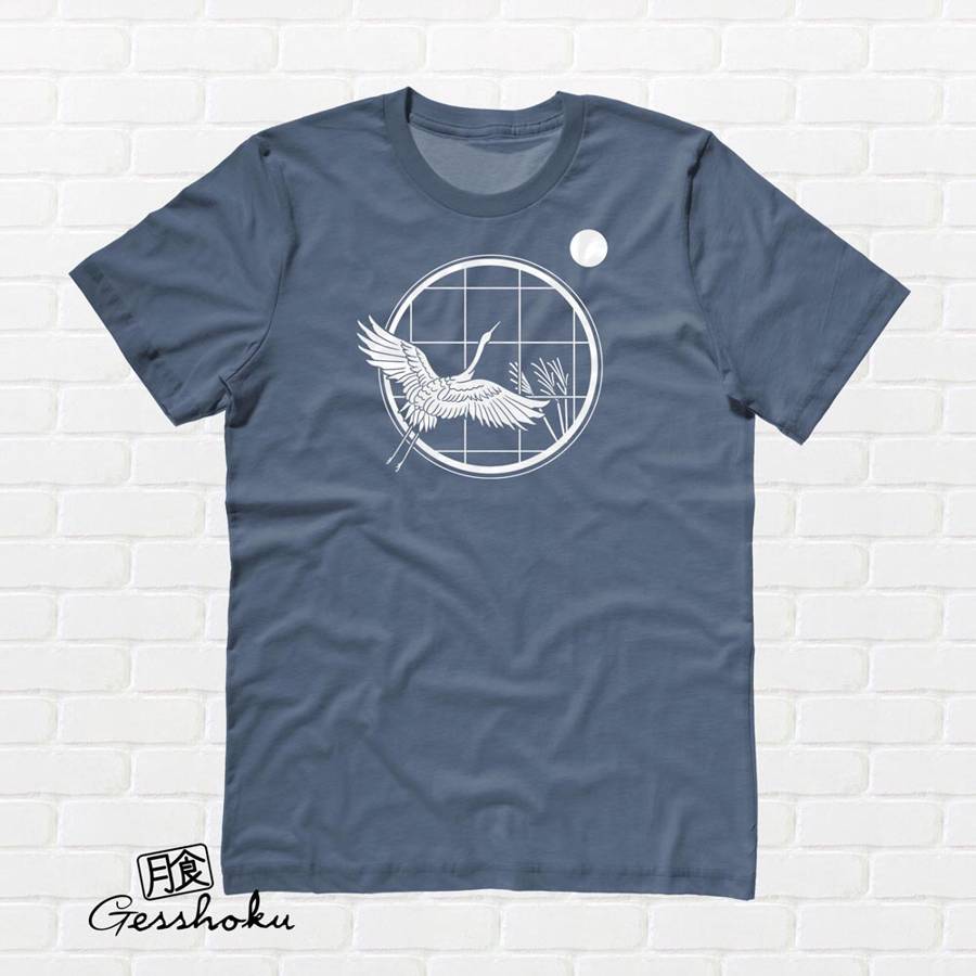 Crane and Moon T-shirt - Indigo Blue