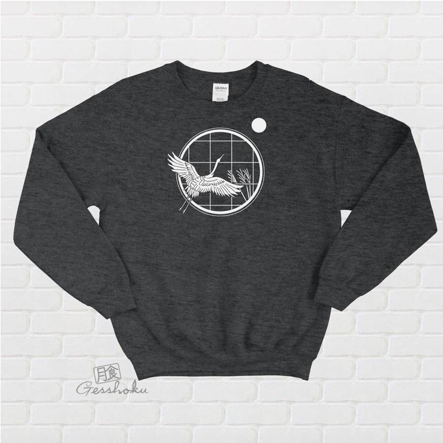 Crane and Moon Crewneck Sweatshirt - Heather Black