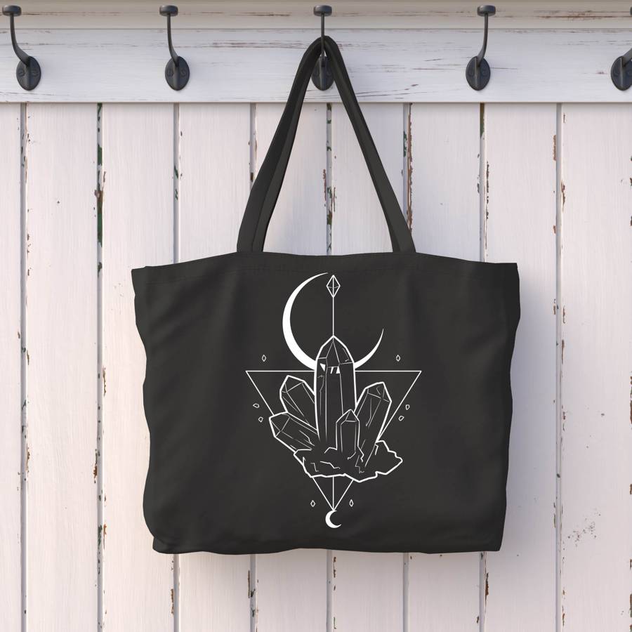 Crystal Grid Large Tote Bag - Black