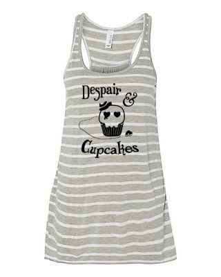 Despair and Cupcakes Flowy Tank Top - Grey/White Stripe