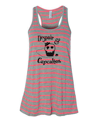 Despair and Cupcakes Flowy Tank Top - Pink/Grey Stripe