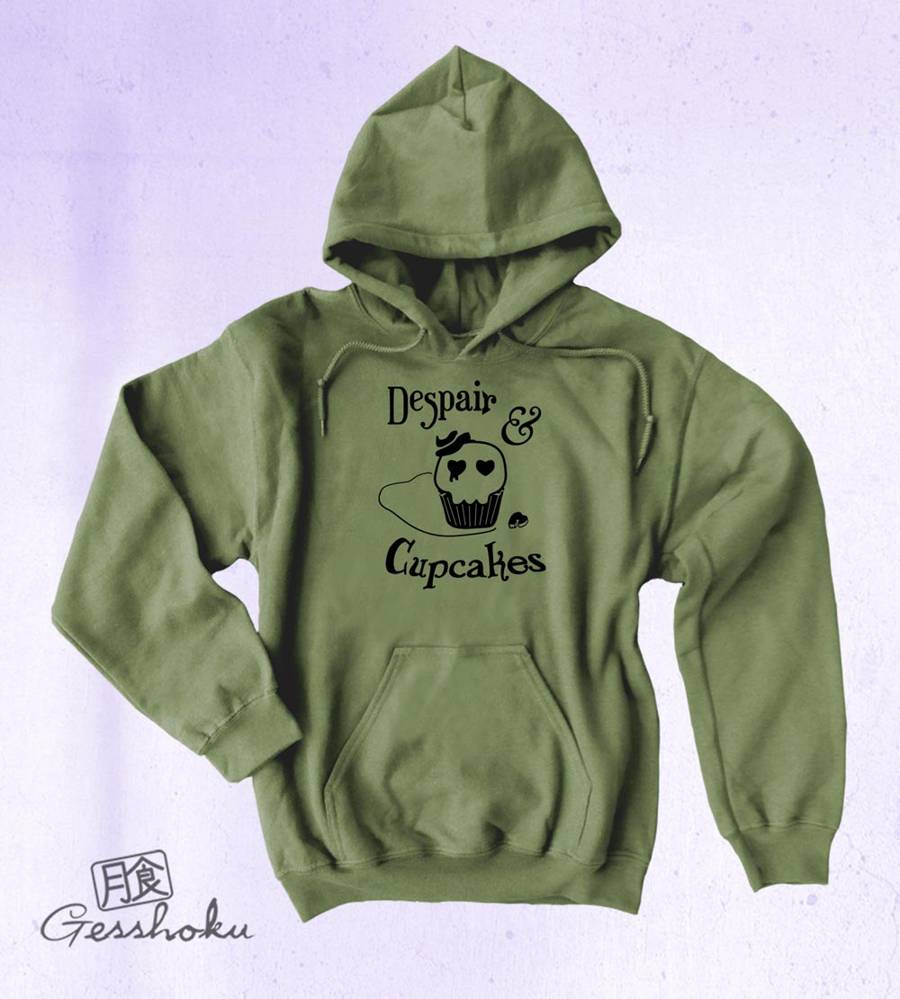 Despair and Cupcakes Pullover Hoodie - Olive Green