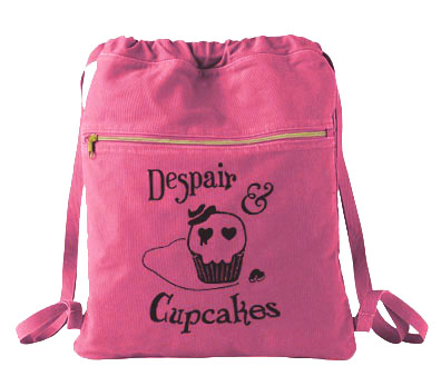 Despair and Cupcakes Cinch Backpack - Raspberry